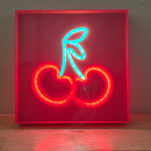 Lily + Faye Pink And Red Neon Cherry Tabletop Sign. USB POWERED. NWTS - Picture 1 of 9